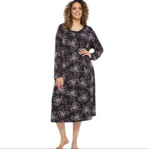 GEORGE Floral Paisley Woven Knit Night Gown With Long Sleeves Black/Purple Small